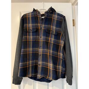 Men's EXPRESS Flannel Sweatshirt Top Hoodie Plaid Size Large